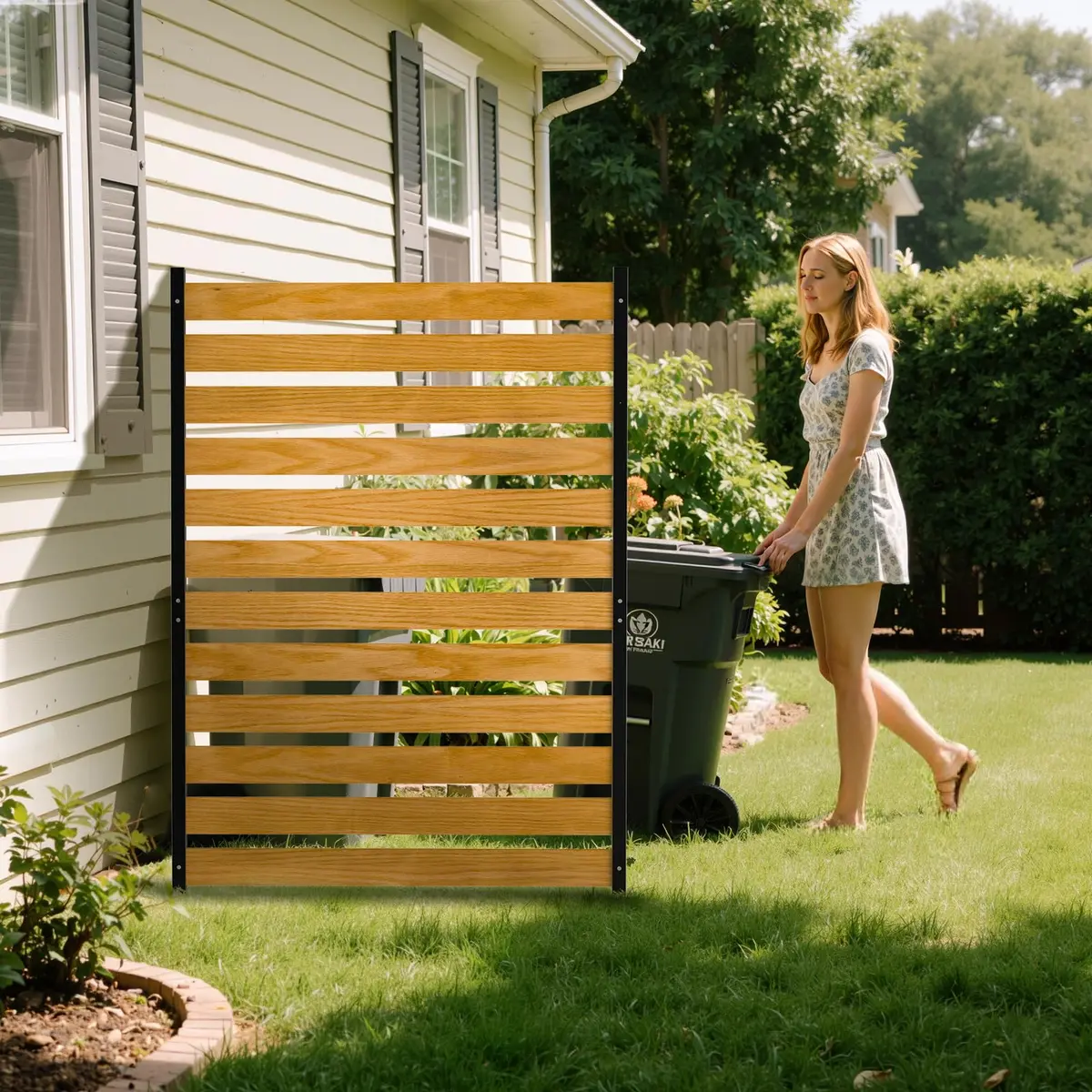 DoCred 38" W x 60" H Wood Privacy Fence Panel | Outdoor Garden Privacy Screen with Metal Stakes - view 2