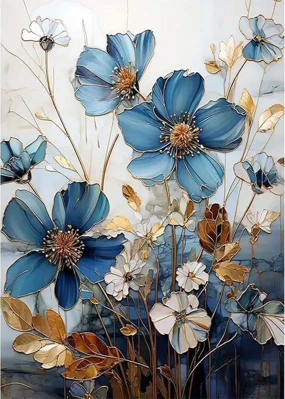 MjhRcll Floral Stamped Cross Stitch Kits 12x16 Inch | Beginner-Friendly Blue Flowers Embroidery Kit - view 2