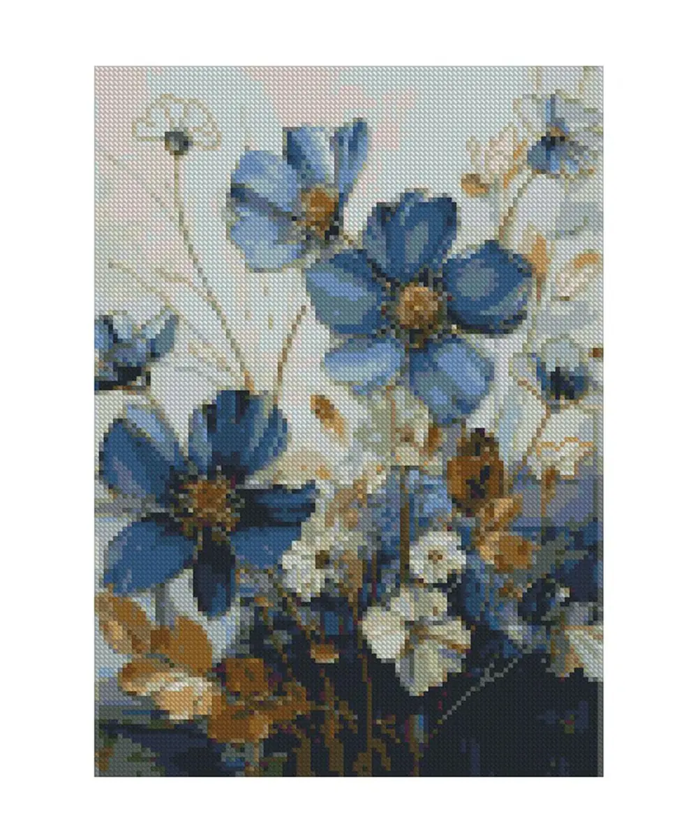 MjhRcll Floral Stamped Cross Stitch Kits 12x16 Inch | Beginner-Friendly Blue Flowers Embroidery Kit - view 3