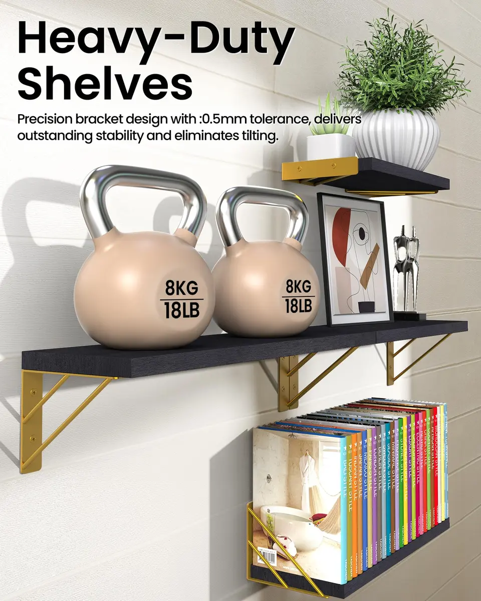 BAYKA Floating Shelves Wall Mount Set of 4 | Rustic Wood Storage for Bedroom, Bathroom, Kitchen - view 5