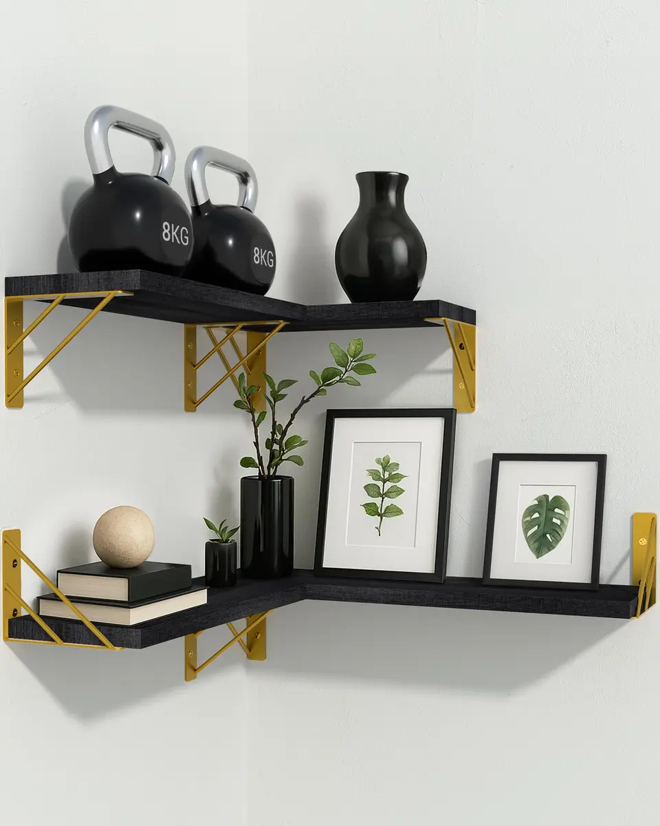 BAYKA Floating Shelves Wall Mount Set of 4 | Rustic Wood Storage for Bedroom, Bathroom, Kitchen - view 9