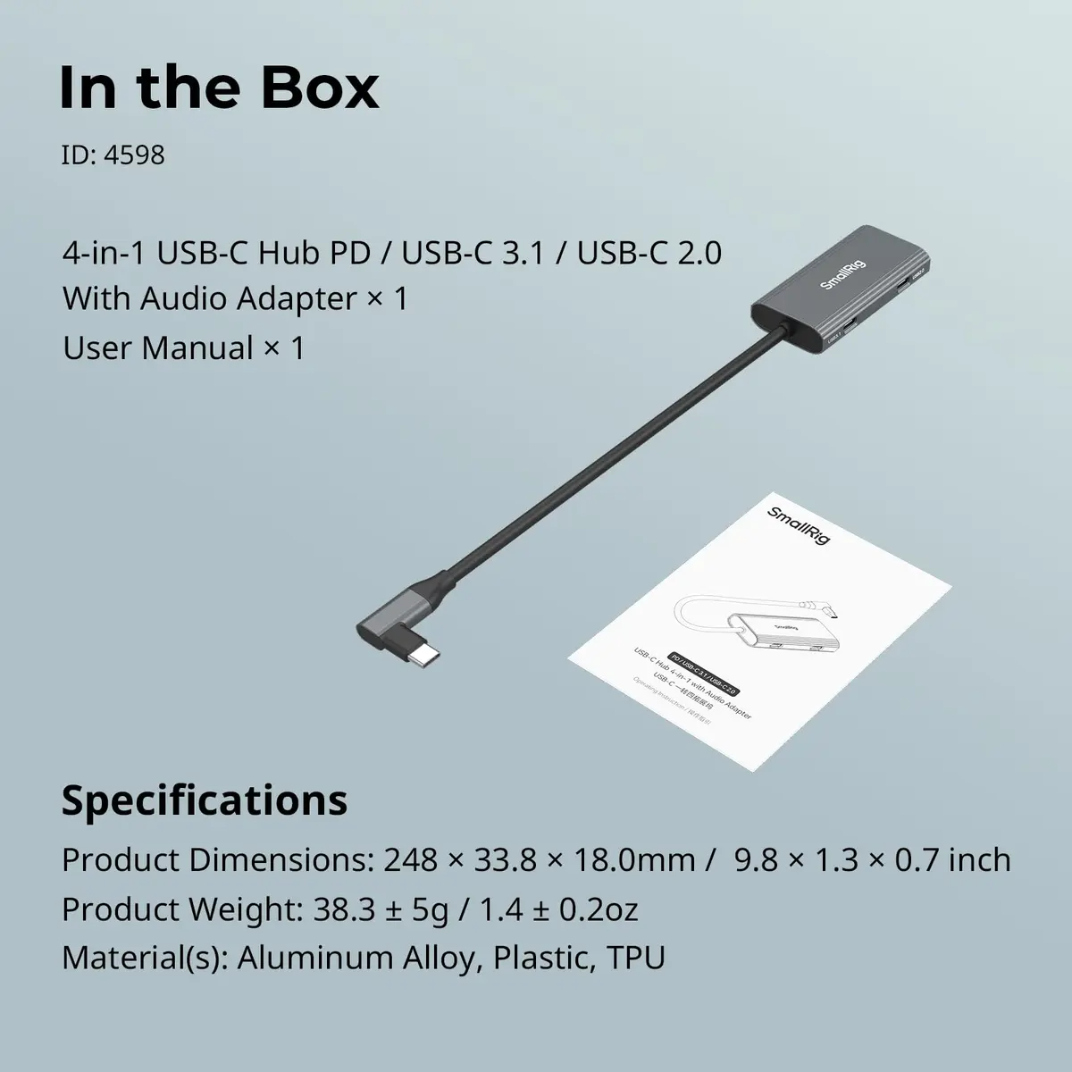 SmallRig 4-in-1 USB-C Hub with Cold Shoe Mount | PD 100W, 4 Ports, Compact Design - view 7