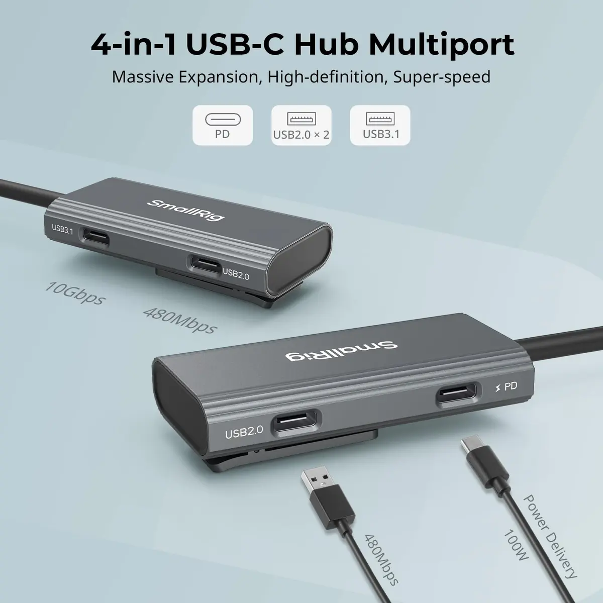 SmallRig 4-in-1 USB-C Hub with Cold Shoe Mount | PD 100W, 4 Ports, Compact Design - view 2