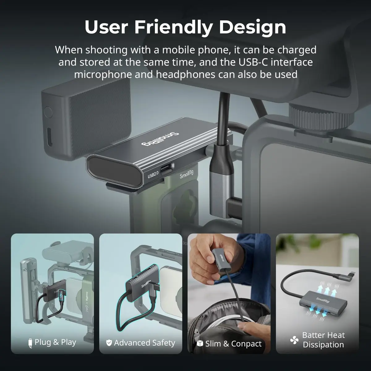 SmallRig 4-in-1 USB-C Hub with Cold Shoe Mount | PD 100W, 4 Ports, Compact Design - view 4
