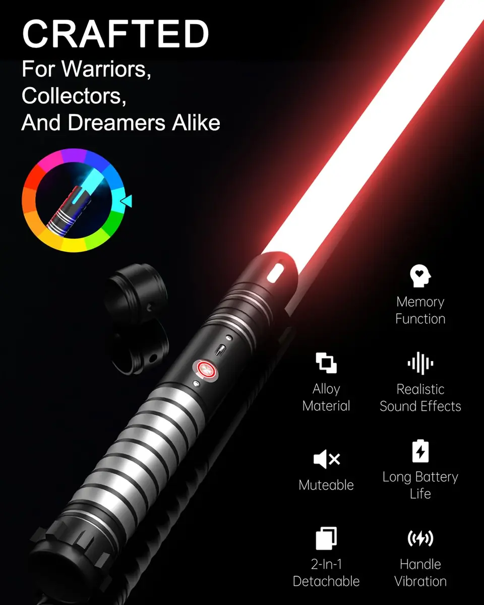 Viglaschill 2-in-1 Detachable Lightsaber Toy - 20 Colors, 4 Modes & Sounds, Type-C Rechargeable, Real Lightsaber for Kids & Adults (Silver Ring) | 32.5 inches - view 5