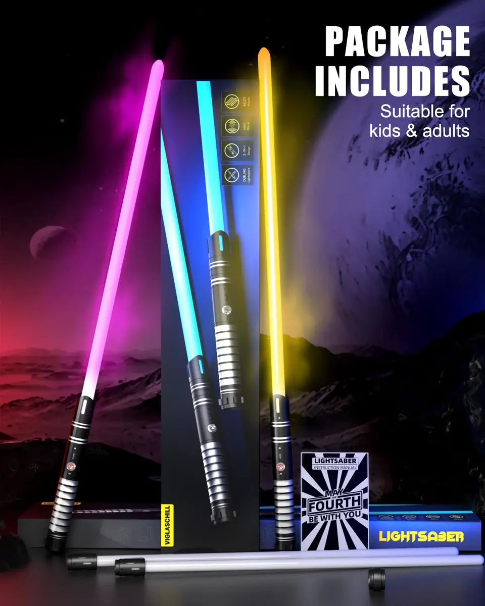 Viglaschill 2-in-1 Detachable Lightsaber Toy - 20 Colors, 4 Modes & Sounds, Type-C Rechargeable, Real Lightsaber for Kids & Adults (Silver Ring) | 32.5 inches - view 6
