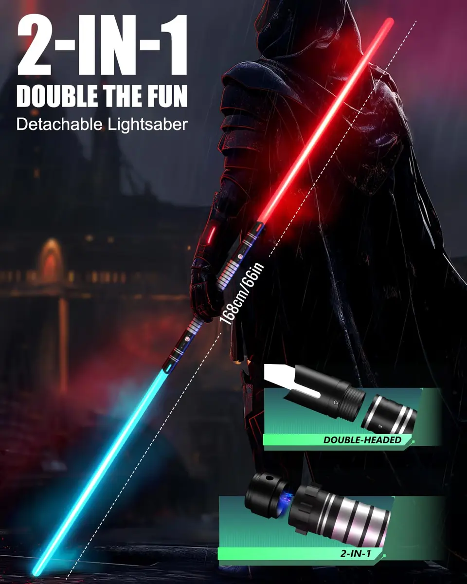 Viglaschill 2-in-1 Detachable Lightsaber Toy - 20 Colors, 4 Modes & Sounds, Type-C Rechargeable, Real Lightsaber for Kids & Adults (Silver Ring) | 32.5 inches - view 3