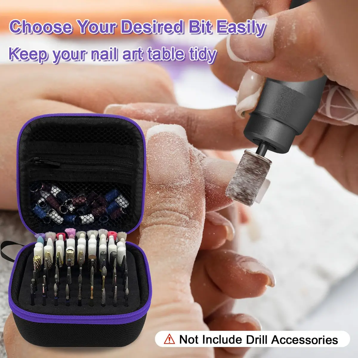 Thowapou 81 Holes Nail Drill Bit Holder Case - Purple | Compact & Organized Storage for 3/32" Bits - view 7