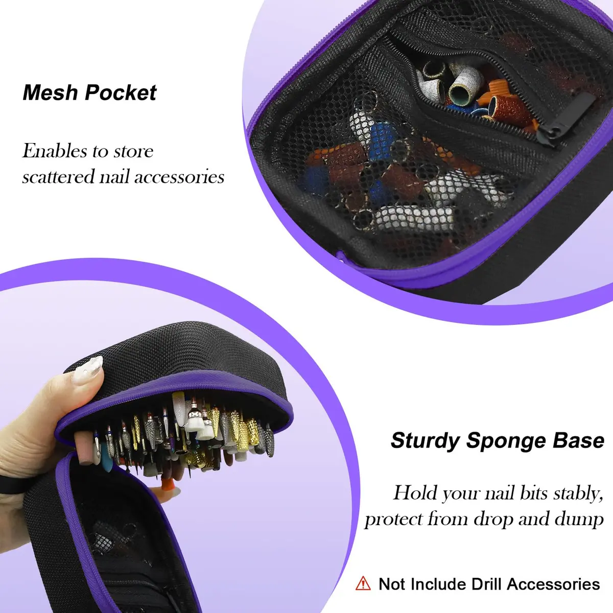 Thowapou 81 Holes Nail Drill Bit Holder Case - Purple | Compact & Organized Storage for 3/32" Bits - view 4