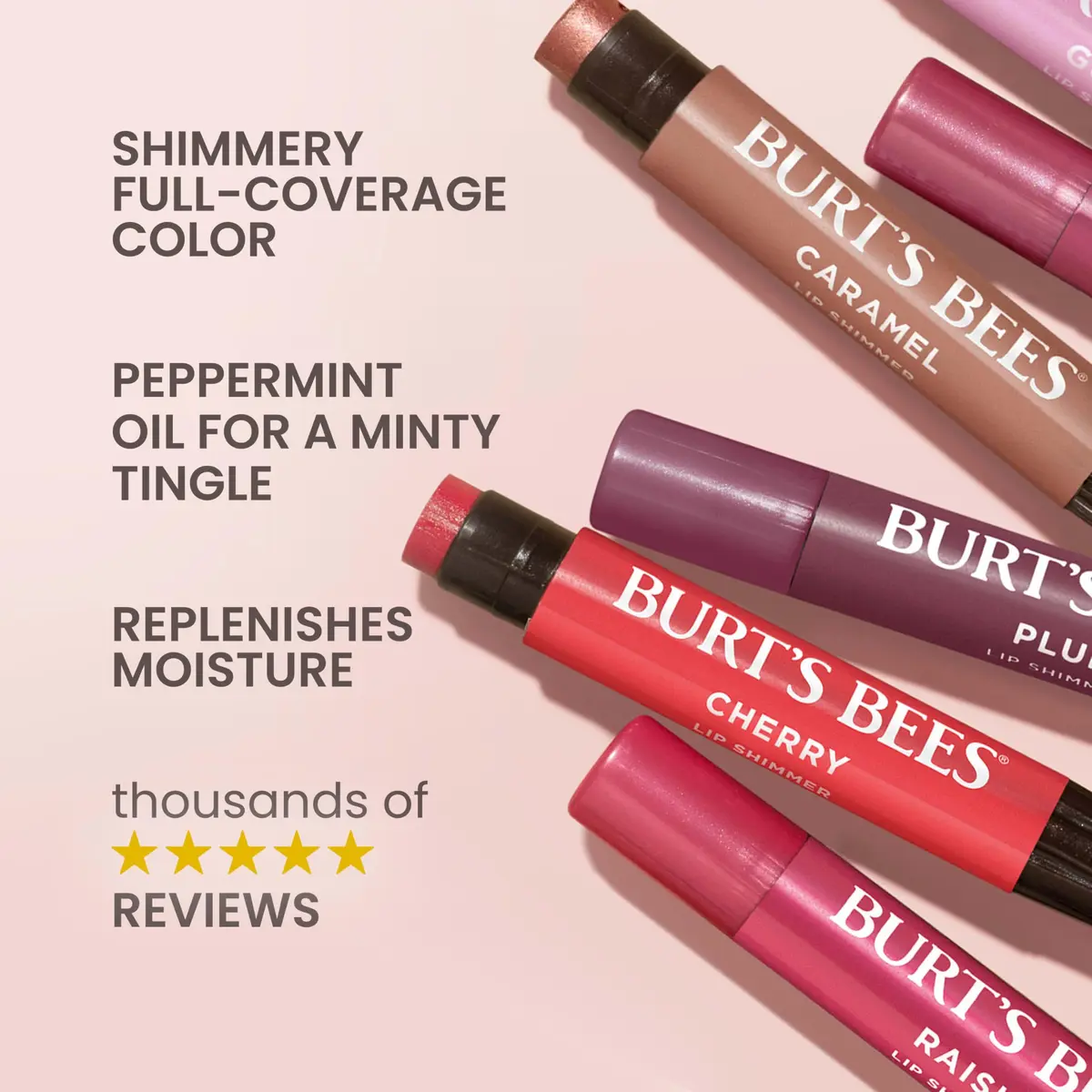Burt's Bees Lip Shimmer Watermelon | Moisturizing Lip Balm Stick with Natural Glow & Buildable Color - view 3
