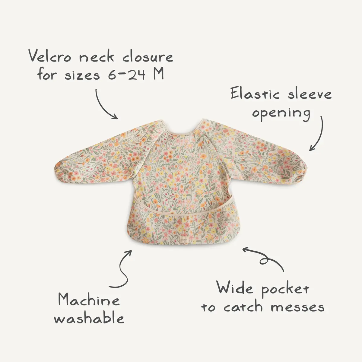 mushie Long Sleeve Baby Bib Water Resistant Adjustable Fit (Whales) | Mess-Free Mealtimes & Art - view 9