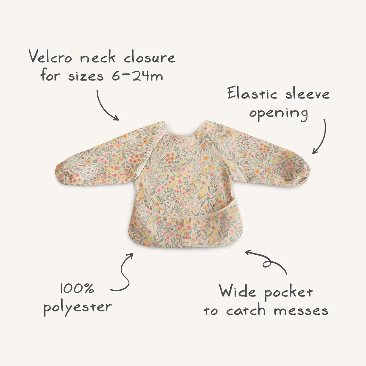 mushie Long Sleeve Baby Bib Water Resistant Adjustable Fit (Whales) | Mess-Free Mealtimes & Art - view 2