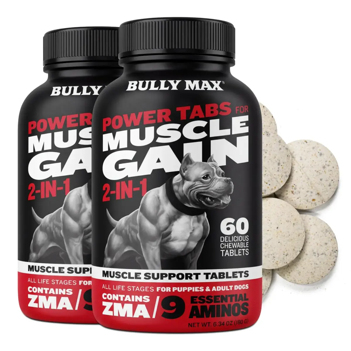 Bully Max 2-in-1 Muscle Builder Chewable Tablets for Dogs - 60 Tabs (2 Bottles) - main product image
