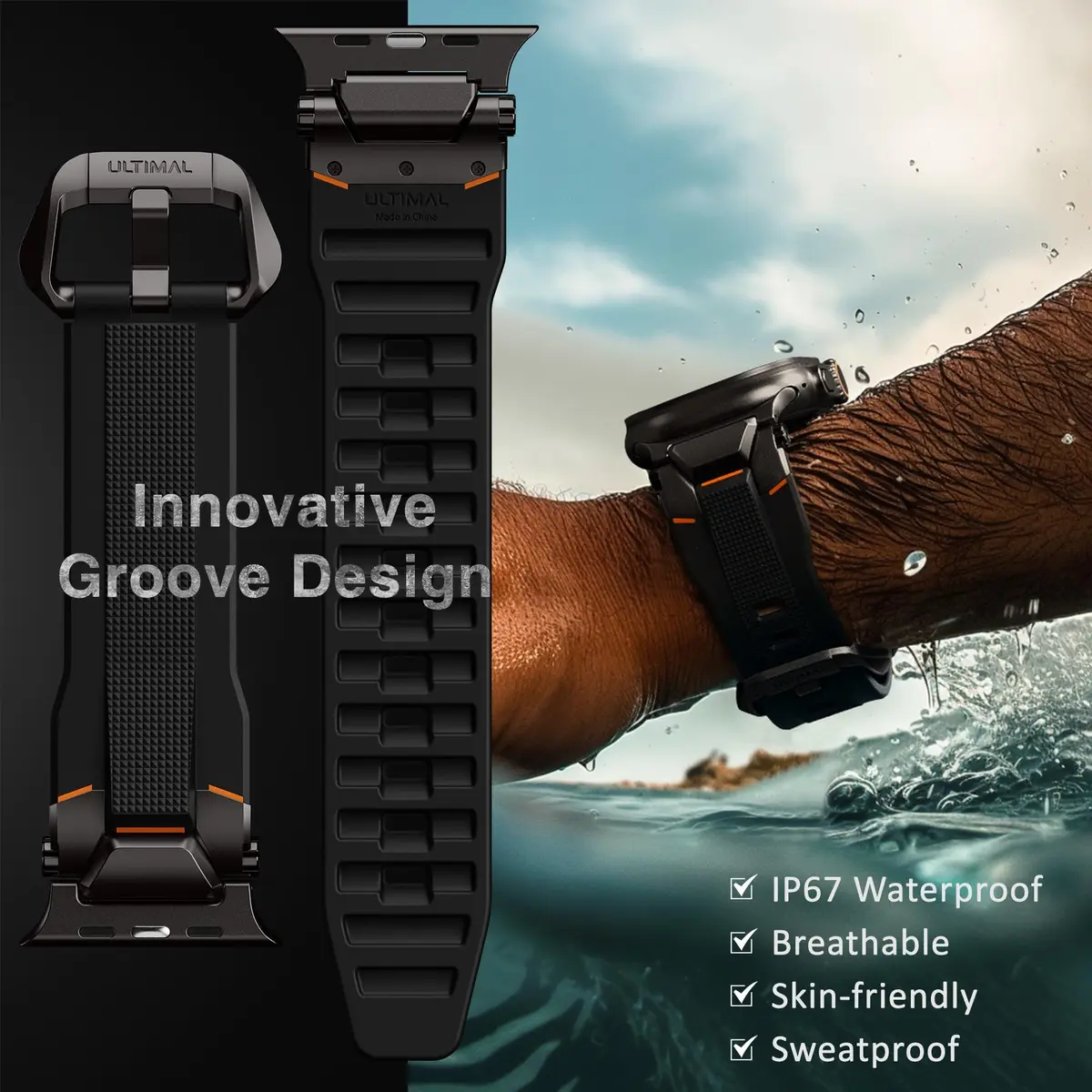 ULTIMAL Watch Band for Apple Watch Ultra 49mm | Sweat-Resistant TPU Strap, Secure Fit, Easy Swap (70-120 chars) - view 2