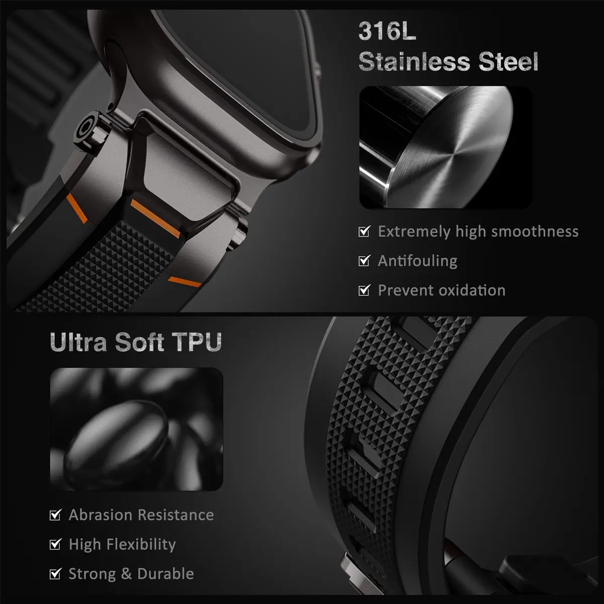 ULTIMAL Watch Band for Apple Watch Ultra 49mm | Sweat-Resistant TPU Strap, Secure Fit, Easy Swap (70-120 chars) - view 3