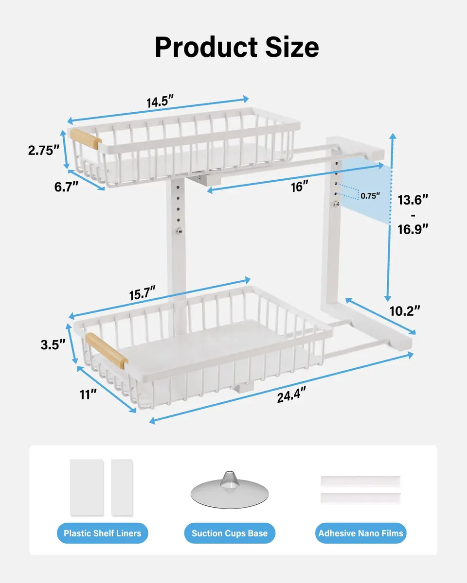 Hahaemall White Under Sink Organizer Storage | 2-Tier Metal Rack for Kitchen & Bathroom - view 6