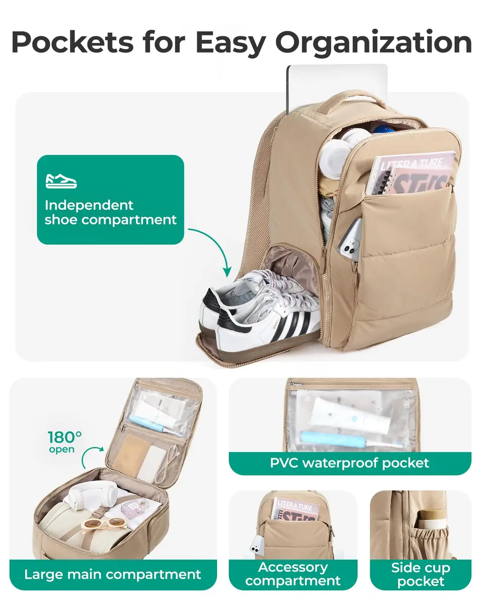 BAGSMART Travel Backpack for Women, 30L, Grey | Airline Approved, Shoe & Wet Pocket - view 3