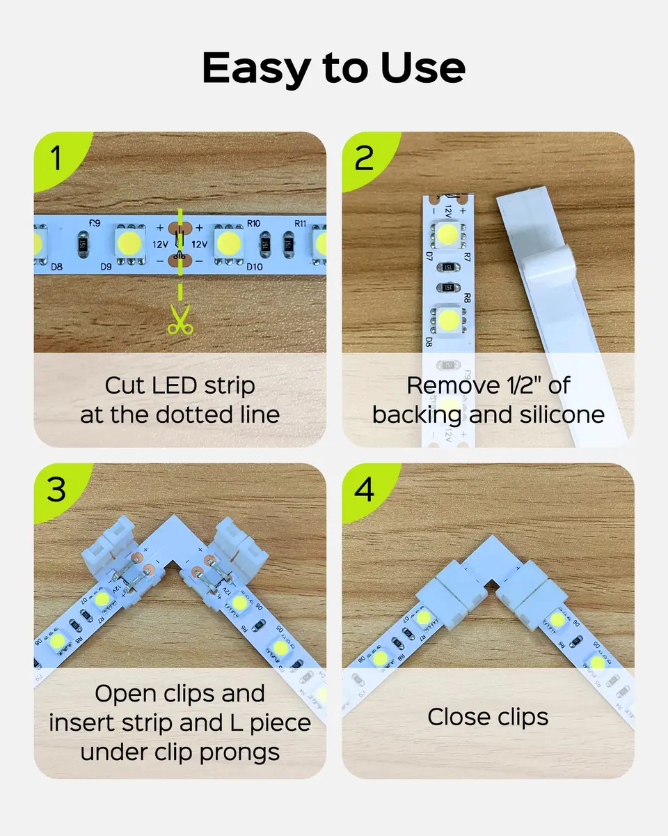 JACKYLED 10mm 2-Pin LED Strip Connectors for LED Strip Lights, 10 Pack | Seamless, Solderless Extension for Home Lighting - view 5