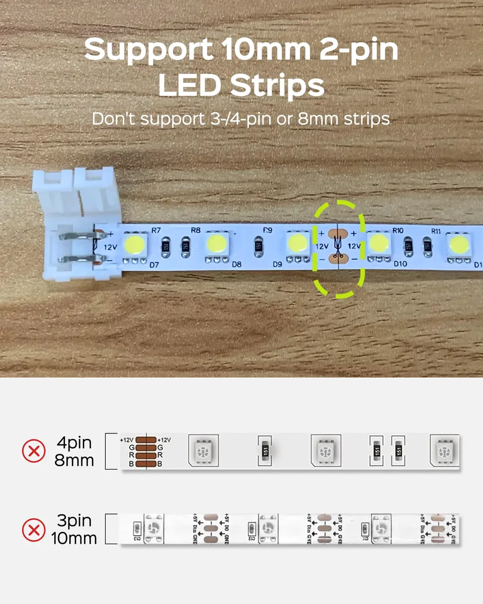 JACKYLED 10mm 2-Pin LED Strip Connectors for LED Strip Lights, 10 Pack | Seamless, Solderless Extension for Home Lighting - view 4