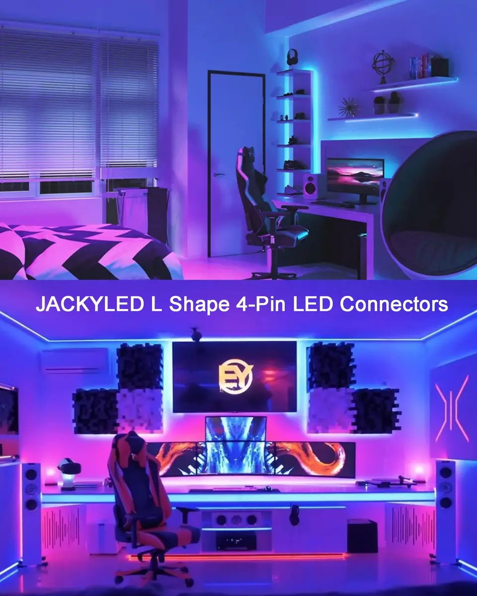 JACKYLED L Shape 8mm 4-Pin LED Strip Connectors 32pcs | Unwired Solderless Connectors for 8mm Wide 4-Pin LED Strips - view 4
