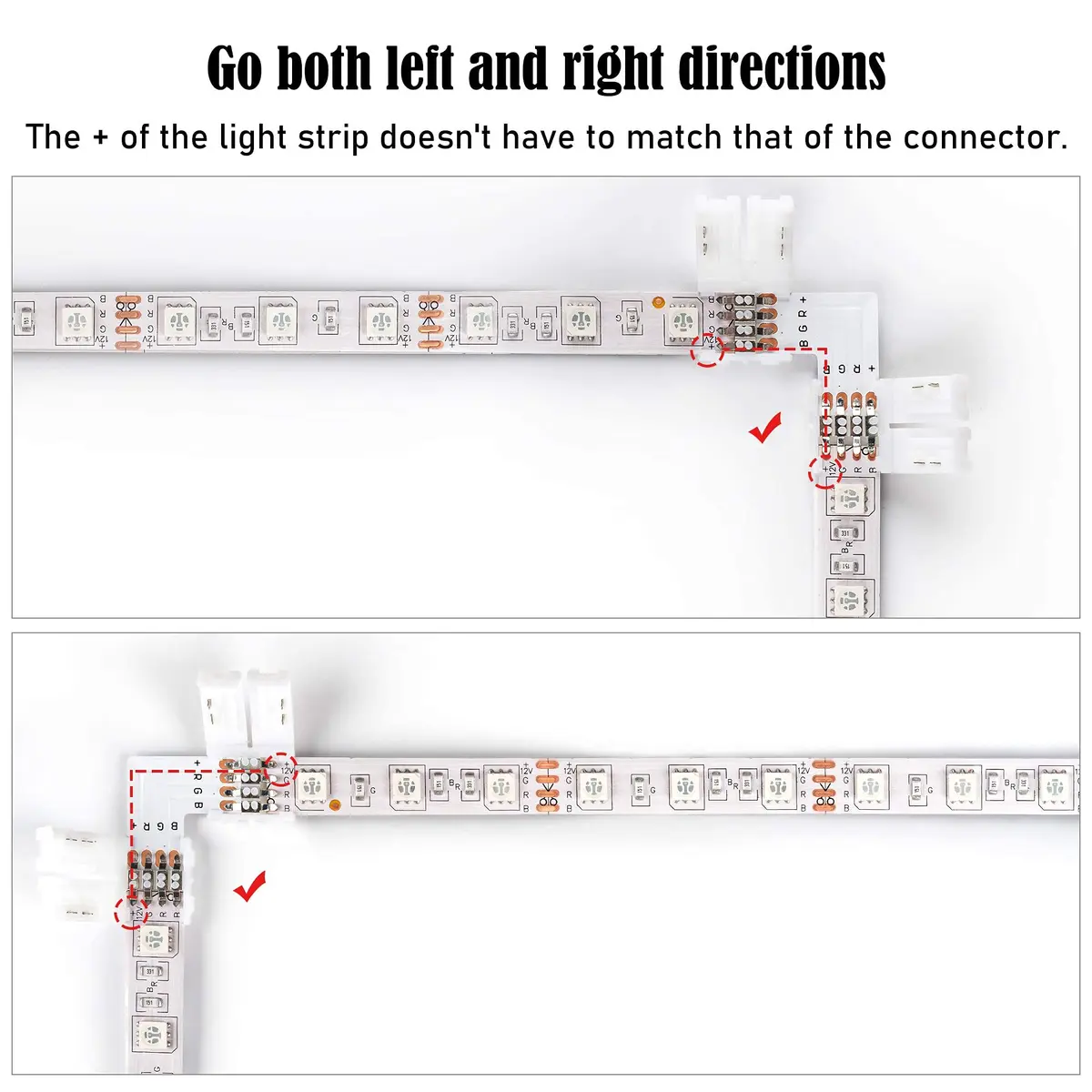 JACKYLED L Shape 8mm 4-Pin LED Strip Connectors 32pcs | Unwired Solderless Connectors for 8mm Wide 4-Pin LED Strips - view 6