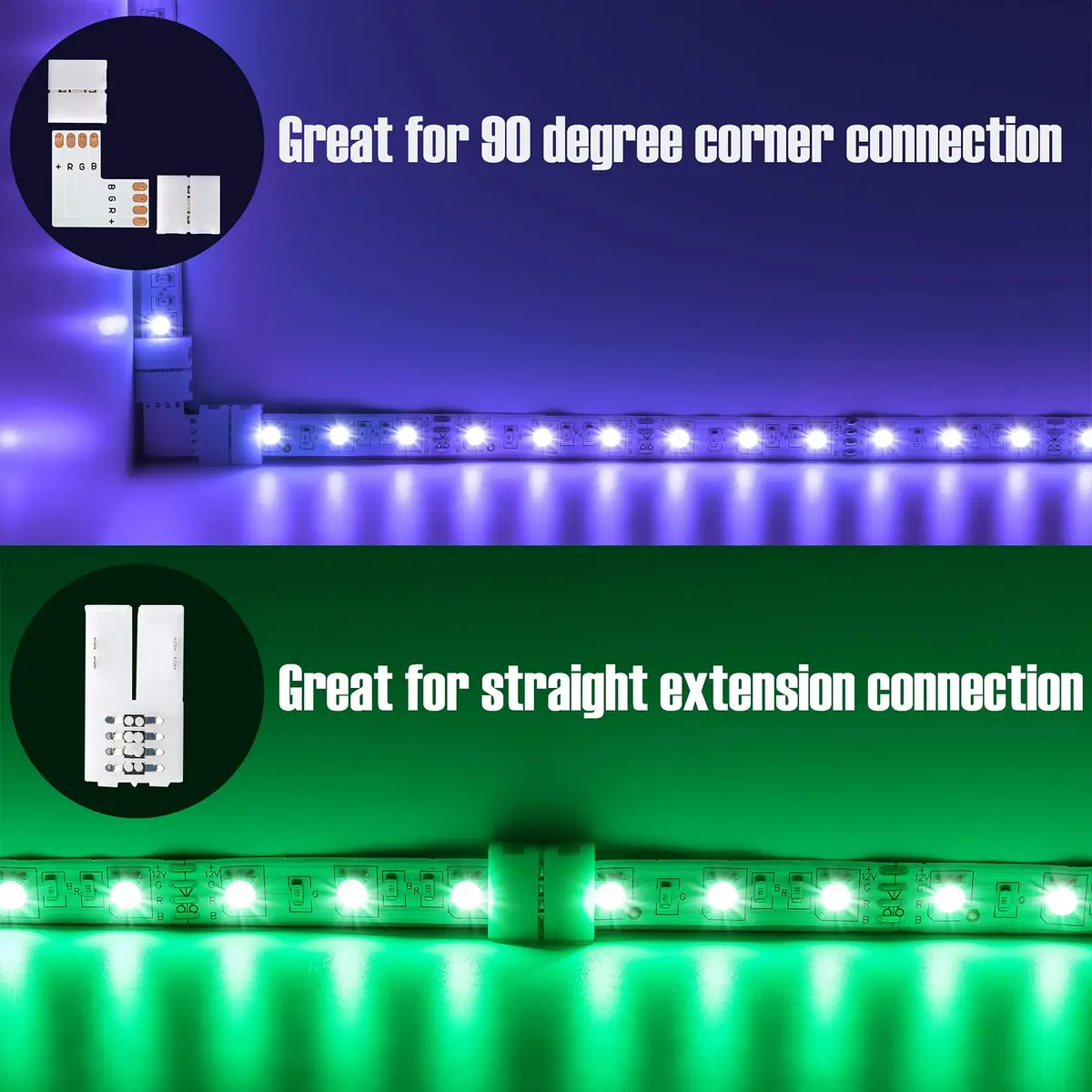JACKYLED L Shape 8mm 4-Pin LED Strip Connectors 32pcs | Unwired Solderless Connectors for 8mm Wide 4-Pin LED Strips - view 2