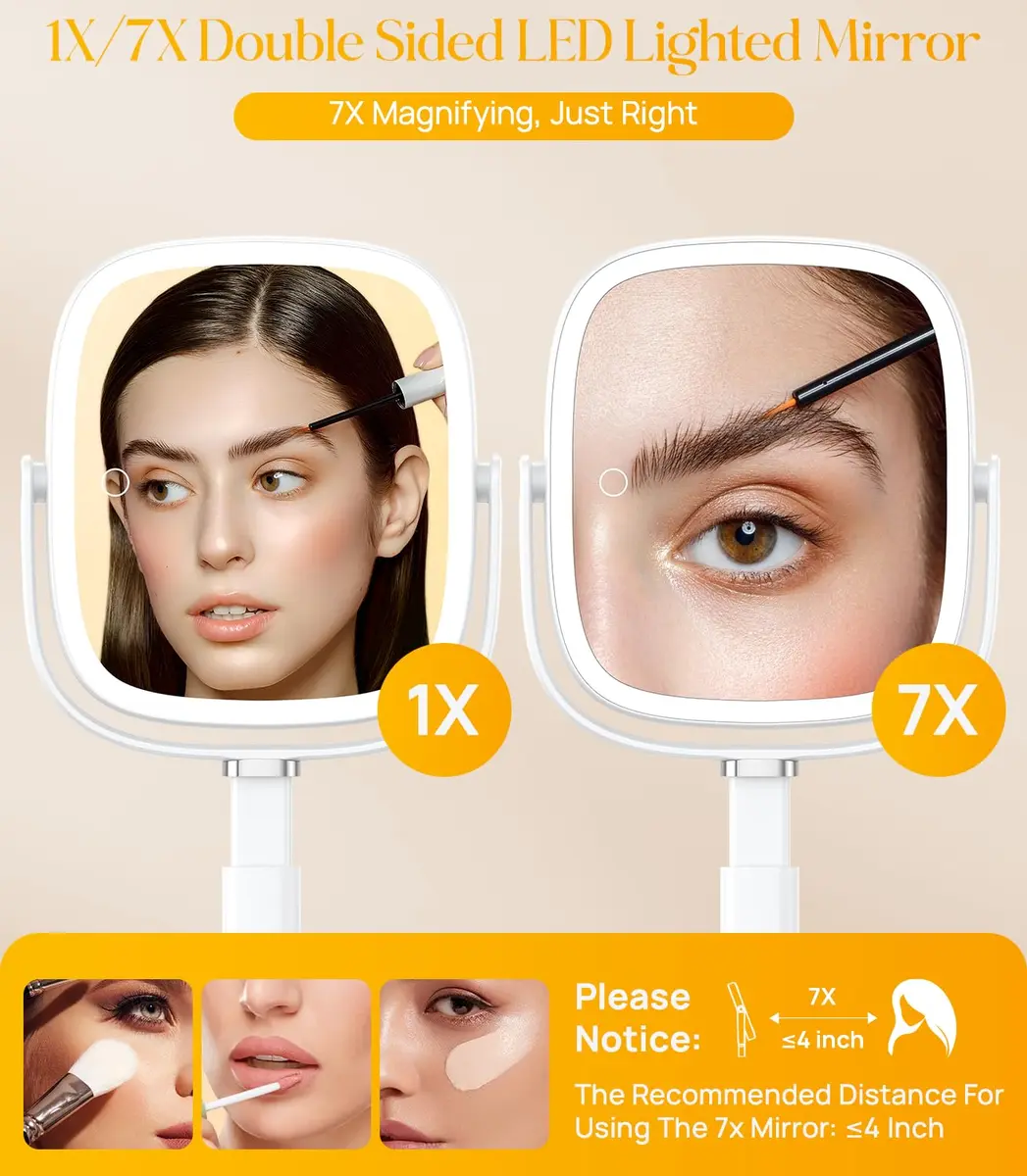 Gospire Rectangle Lighted Makeup Mirror with Lights 8.5"x7.4" | 1X/7X Magnification, Adjustable Height, Rechargeable - view 6