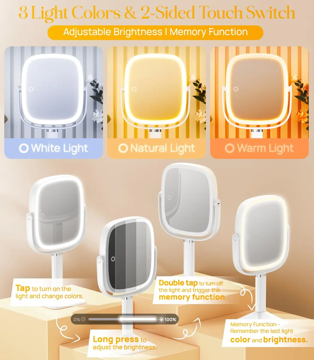 Gospire Rectangle Lighted Makeup Mirror with Lights 8.5"x7.4" | 1X/7X Magnification, Adjustable Height, Rechargeable - view 4