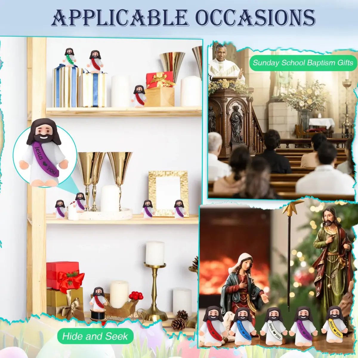 AKFAHOIF 60PCS Little Jesus Figures, Mini Jesus Figurines in Bulk, Multicolor Tiny Jesus Figures, Miniature Figurines to Hide and Seek Religious Gifts for Easter Egg Stuffers - view 8