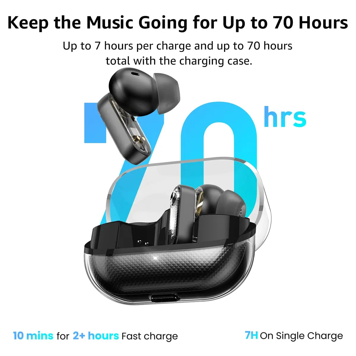 TOZO Crystal Pods Hybrid ANC Wireless Earbuds | 35H Playtime, Transparent Design, Bluetooth 5.4, IPX5 Waterproof - view 5