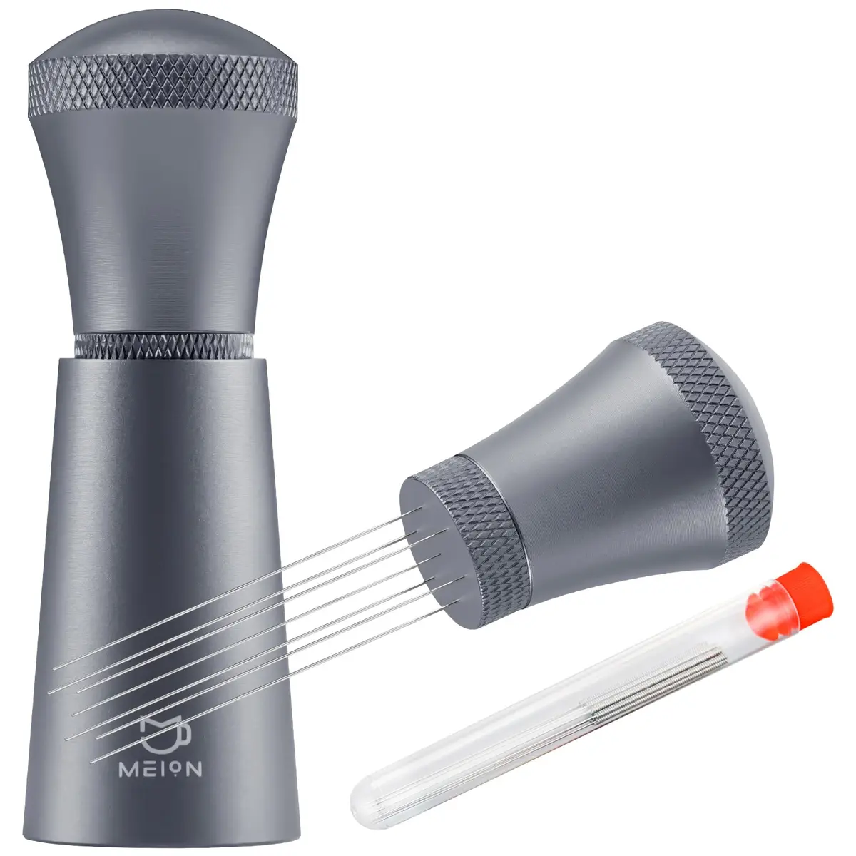 MEION WDT Espresso Distribution Tool 0.35mm Needles | Aluminum Handle with Stand, Grey - main product image