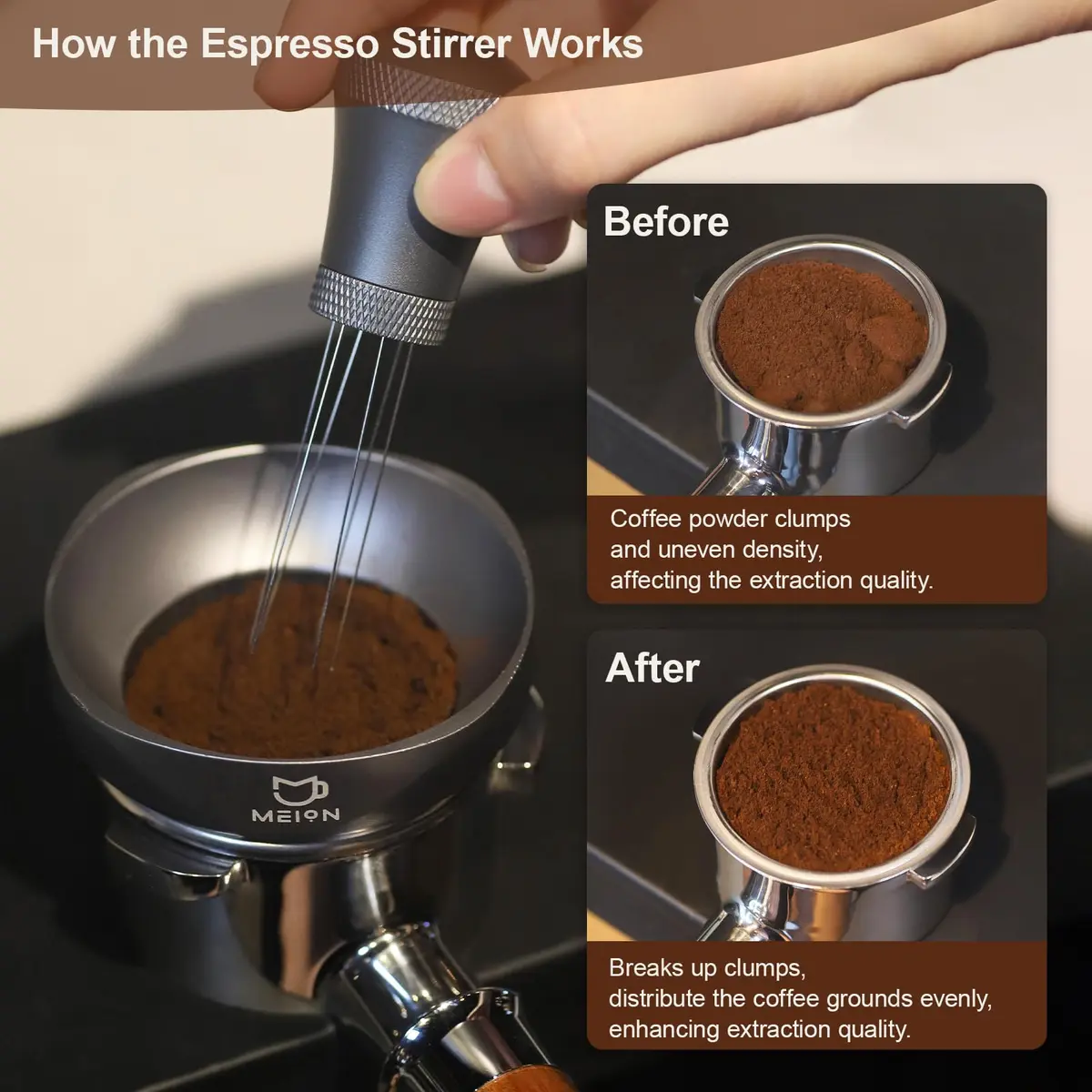 MEION WDT Espresso Distribution Tool 0.35mm Needles | Aluminum Handle with Stand, Grey - view 5