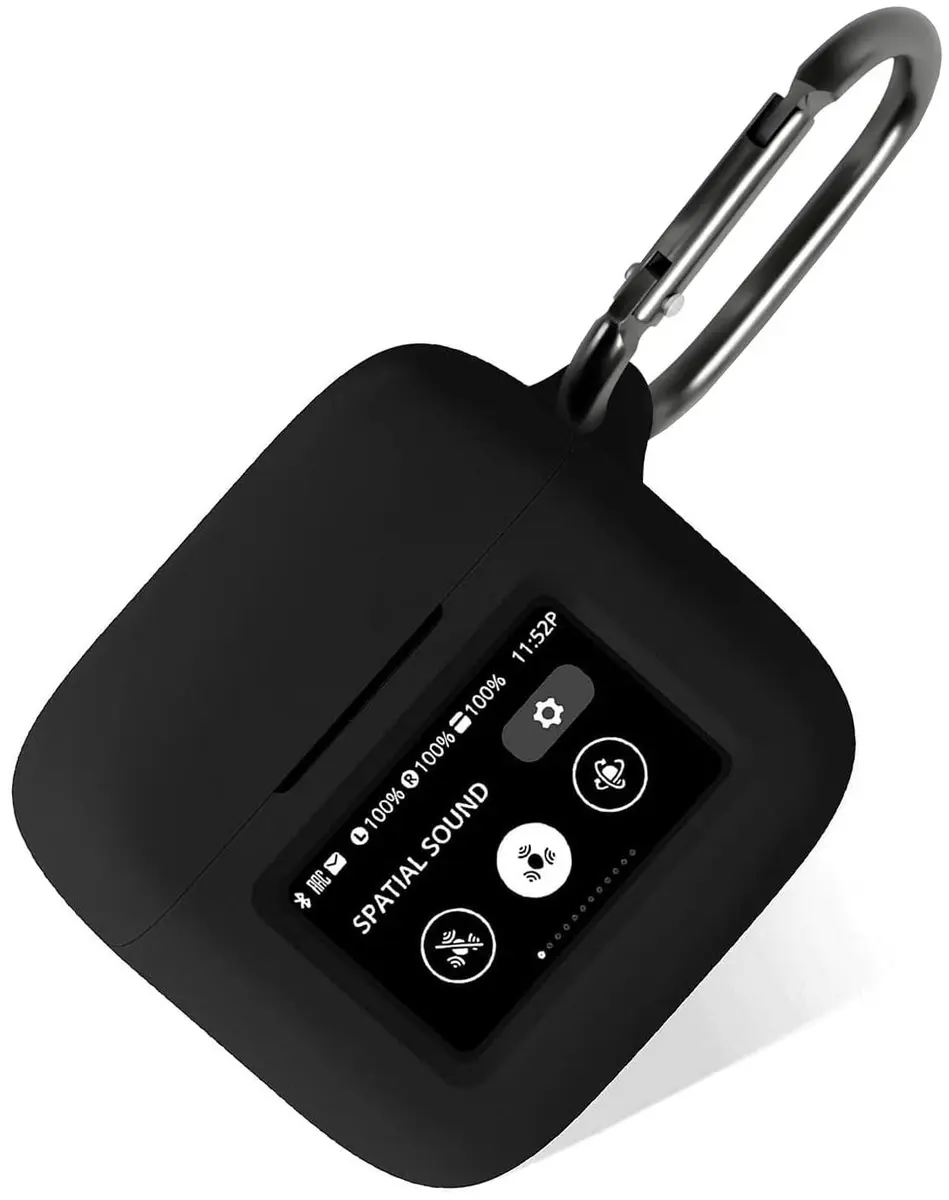 Geiomoo Black Silicone Case for JBL Tour Pro 3 with Carabiner | Protective Earbud Cover - main product image