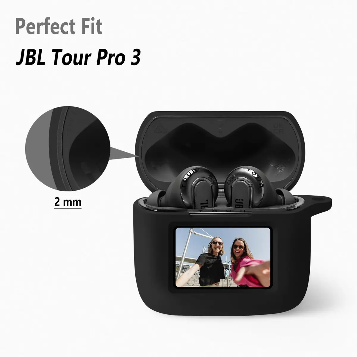 Geiomoo Black Silicone Case for JBL Tour Pro 3 with Carabiner | Protective Earbud Cover - view 2