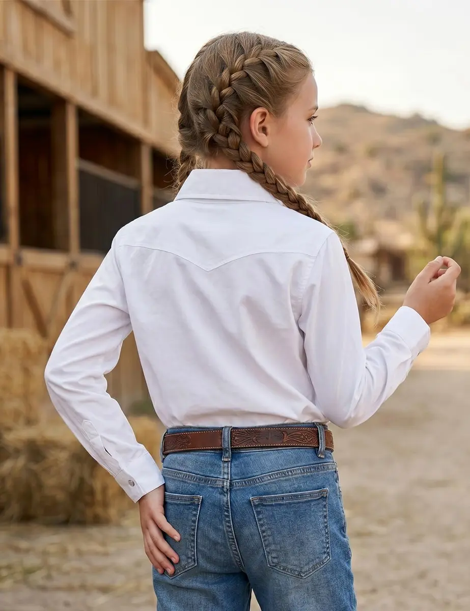 Noomelfish Girls Button-Down Western Shirt 9-10Y | Cowgirl Long Sleeve Cotton - view 2