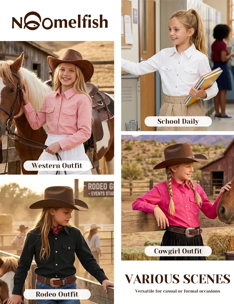 Noomelfish Girls Button-Down Western Shirt 9-10Y | Cowgirl Long Sleeve Cotton - view 4