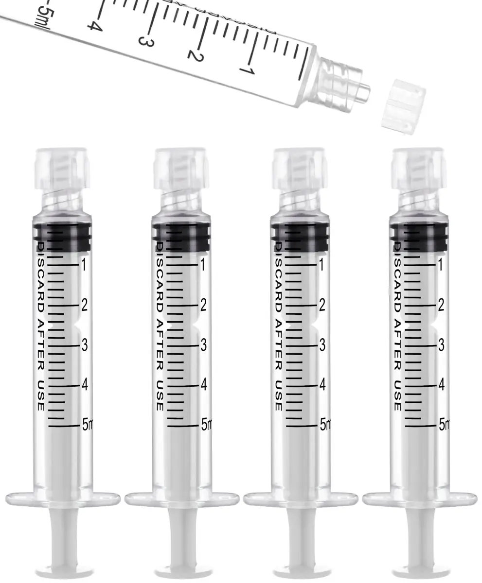 ginallt 5mL Luer Lock Syringes without Needle - Sterile Syringe with Cap, 10 Pack | Precise Liquid Dispensing for Labs & Pets - main product image