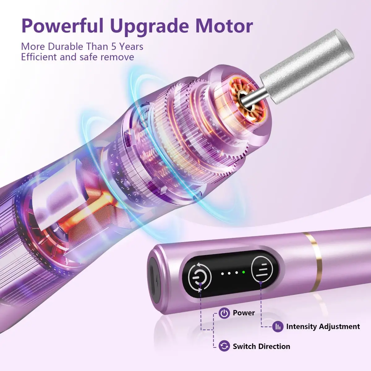 TUOBEO Cordless Nail Drill Electric Nail File Kit, Rechargeable Efile Set with 11 Bits & 56 Bands, Purple - view 5