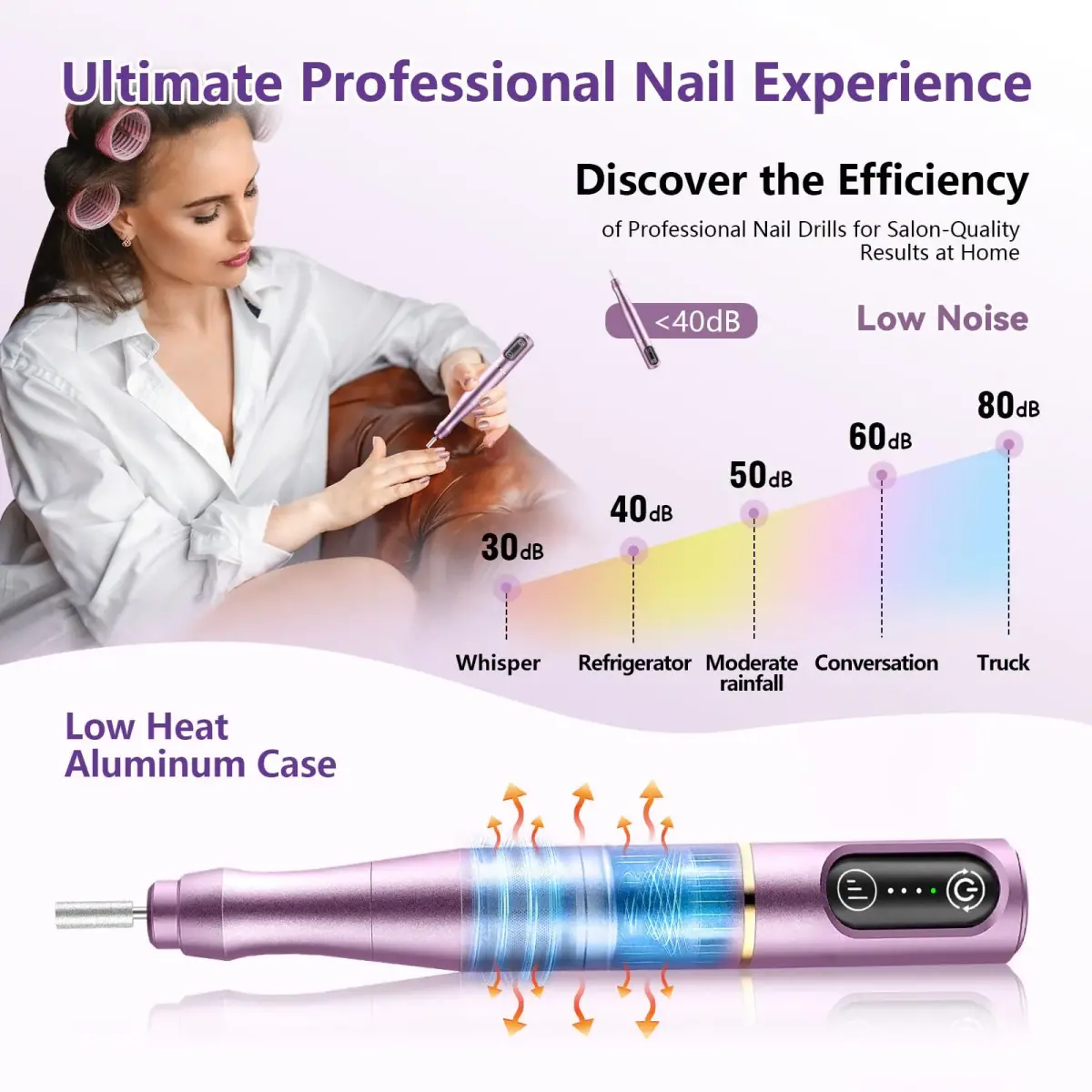 TUOBEO Cordless Nail Drill Electric Nail File Kit, Rechargeable Efile Set with 11 Bits & 56 Bands, Purple - view 6