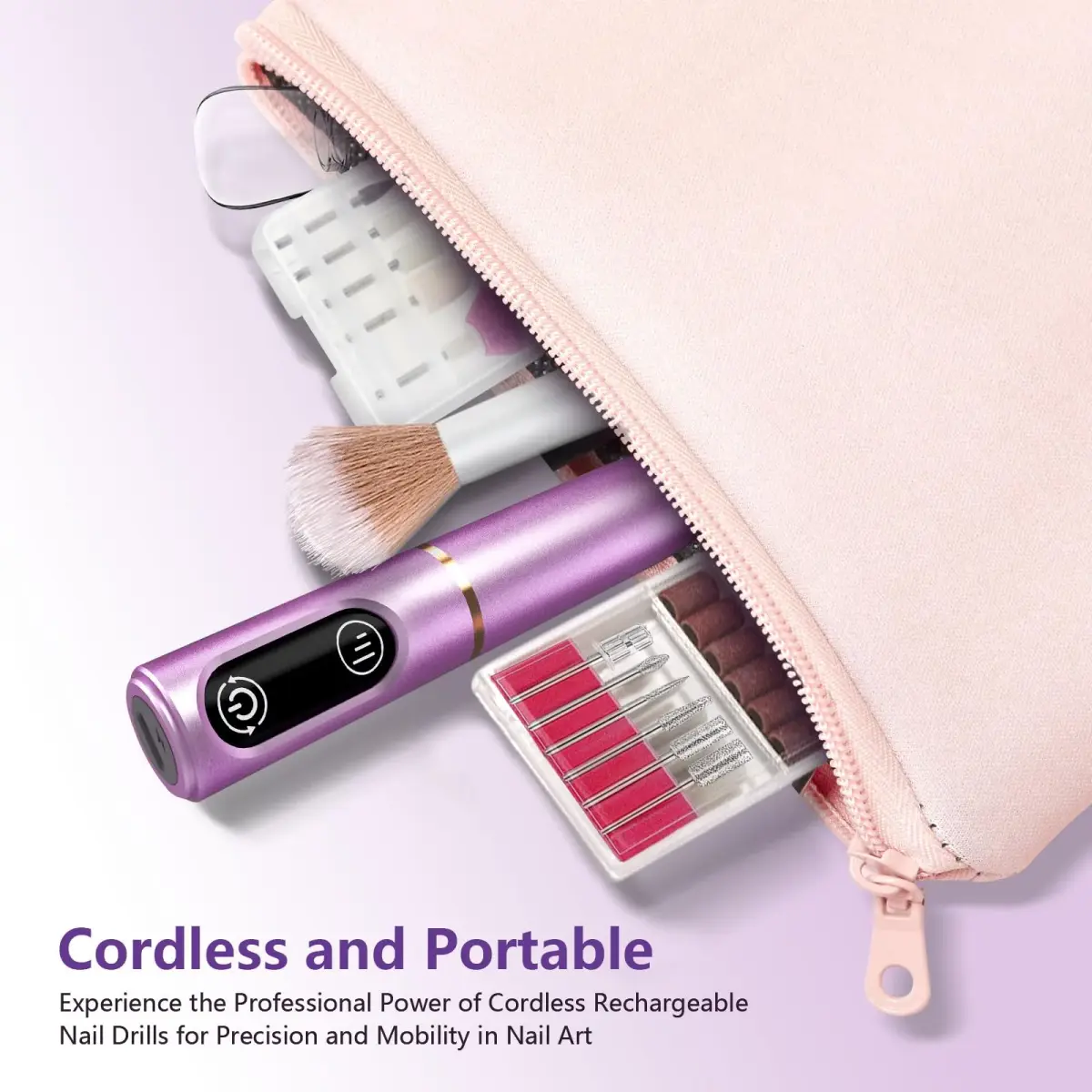 TUOBEO Cordless Nail Drill Electric Nail File Kit, Rechargeable Efile Set with 11 Bits & 56 Bands, Purple - view 7