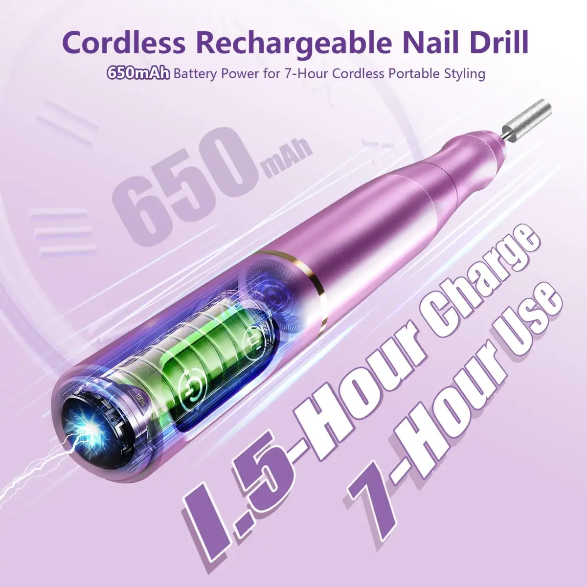 TUOBEO Cordless Nail Drill Electric Nail File Kit, Rechargeable Efile Set with 11 Bits & 56 Bands, Purple - view 2