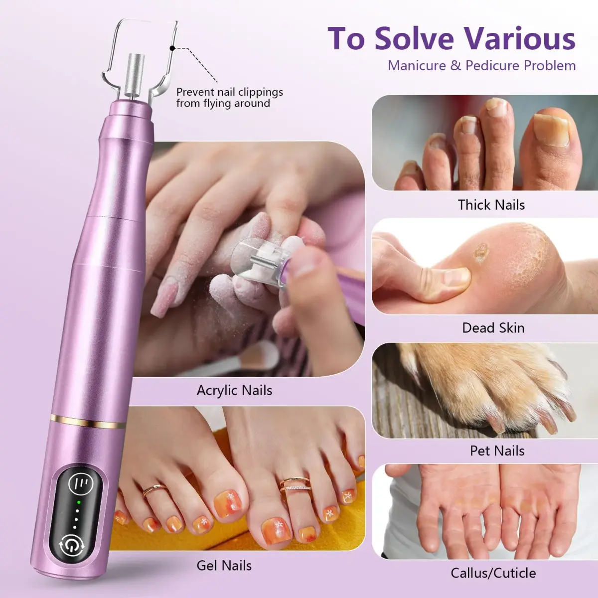 TUOBEO Cordless Nail Drill Electric Nail File Kit, Rechargeable Efile Set with 11 Bits & 56 Bands, Purple - view 3