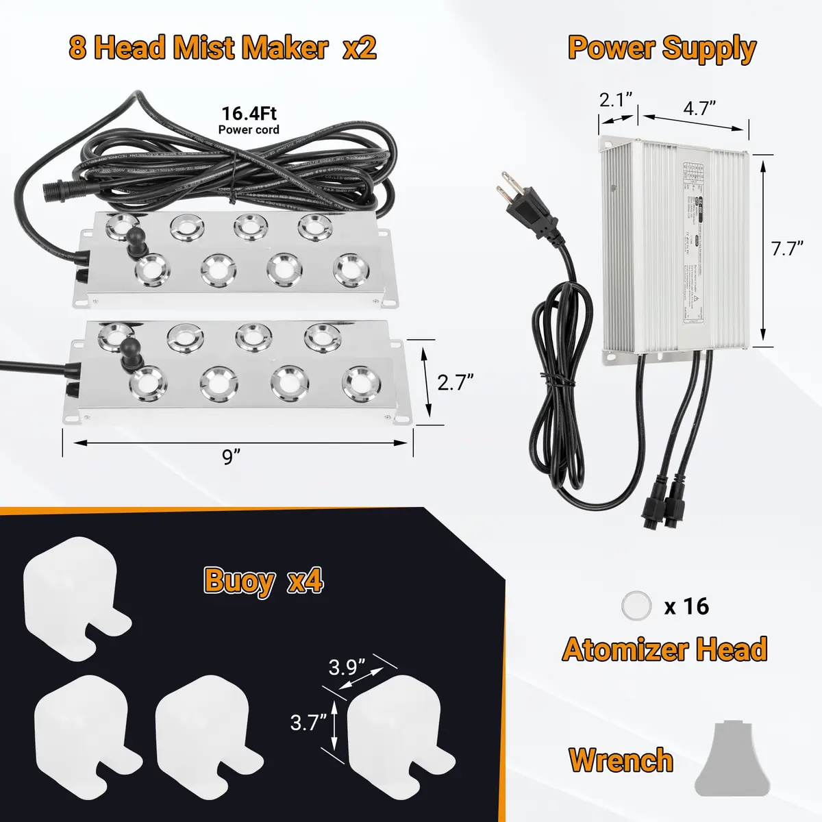Toriexon Ultrasonic Mist Maker Fogger 16 Heads | 13000ml/H Outdoor Pond Fogger with Stainless Steel - view 9