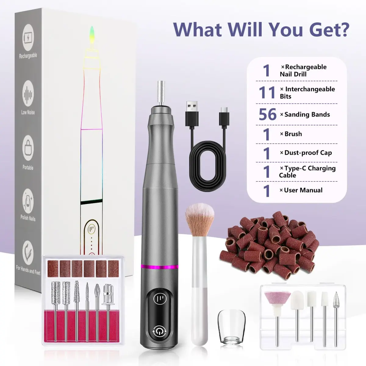 TUOBEO Cordless Nail Drill Electric File Kit 20000 RPM | Portable Efile Set for Acrylic & Gel Nails - view 8