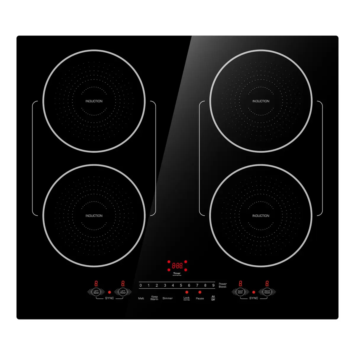 BIGoods 24 Inch Induction Cooktop 4 Burners | Flat Glass Top Electric Stove with Bridge-SYNC, Booster, Timer, Child Lock - main product image