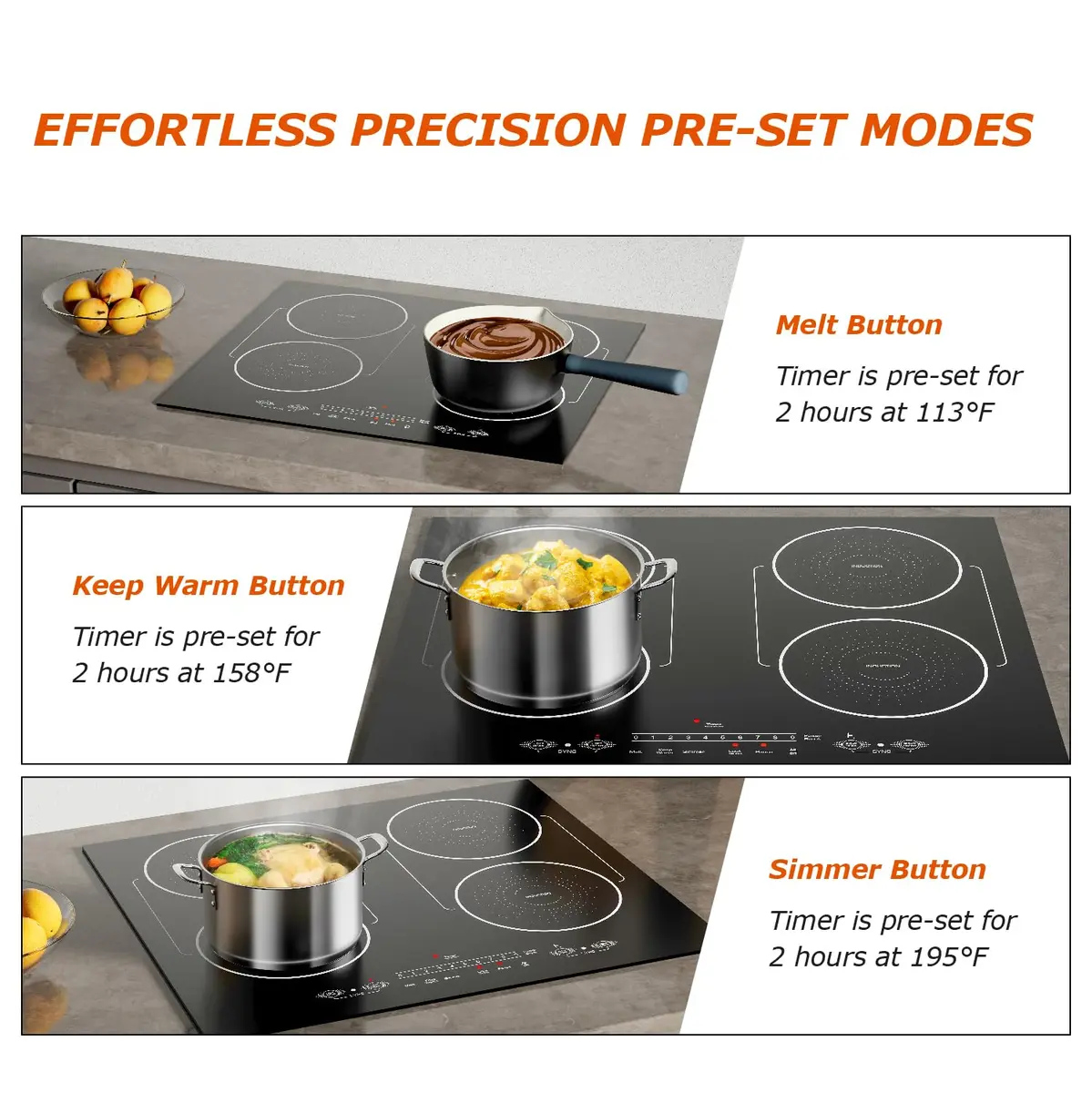 BIGoods 24 Inch Induction Cooktop 4 Burners | Flat Glass Top Electric Stove with Bridge-SYNC, Booster, Timer, Child Lock - view 2