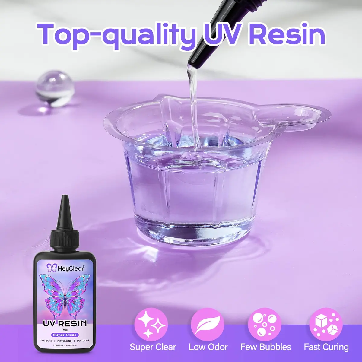 HeyClear UV Resin Kit 300g (10.58 oz) | Crystal Clear, Bubble-Free Epoxy Glue for Crafts - view 3
