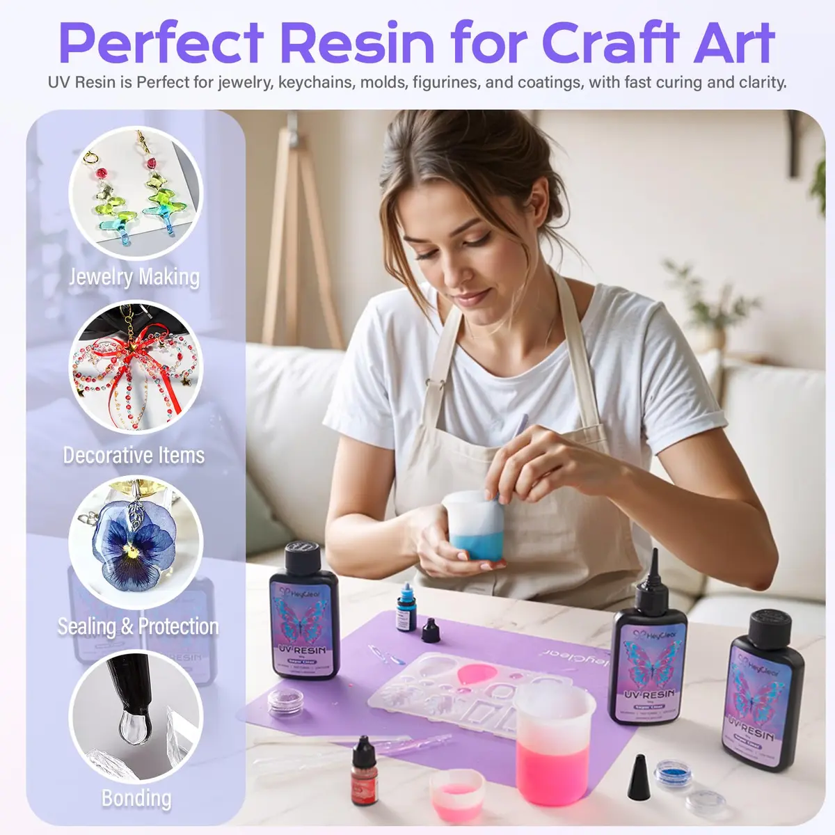 HeyClear UV Resin Kit 300g (10.58 oz) | Crystal Clear, Bubble-Free Epoxy Glue for Crafts - view 4