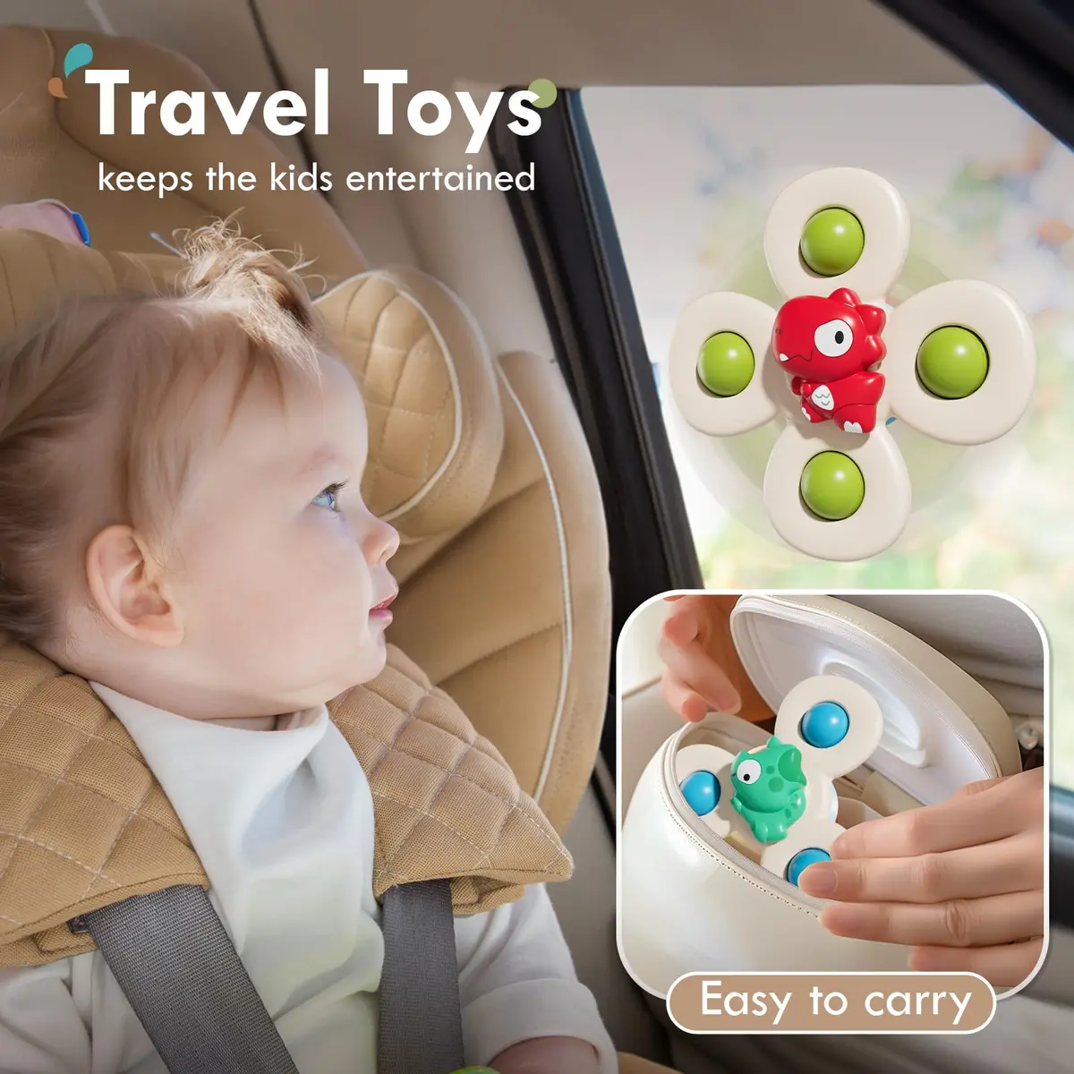 ALASOU Suction Cup Spinner Airplane Travel Toys for 1 Year Old Boy Girl | 3 Pack Multicolor Dinosaur - view 6