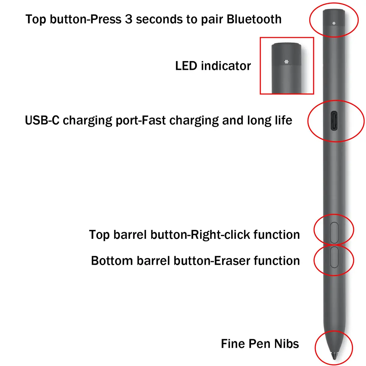 Dogxiong Rechargeable Active Pen PN7522W for Dell Laptops, 4096 Pressure Levels | Stylus Pen for XPS, Latitude, Inspiron - view 3